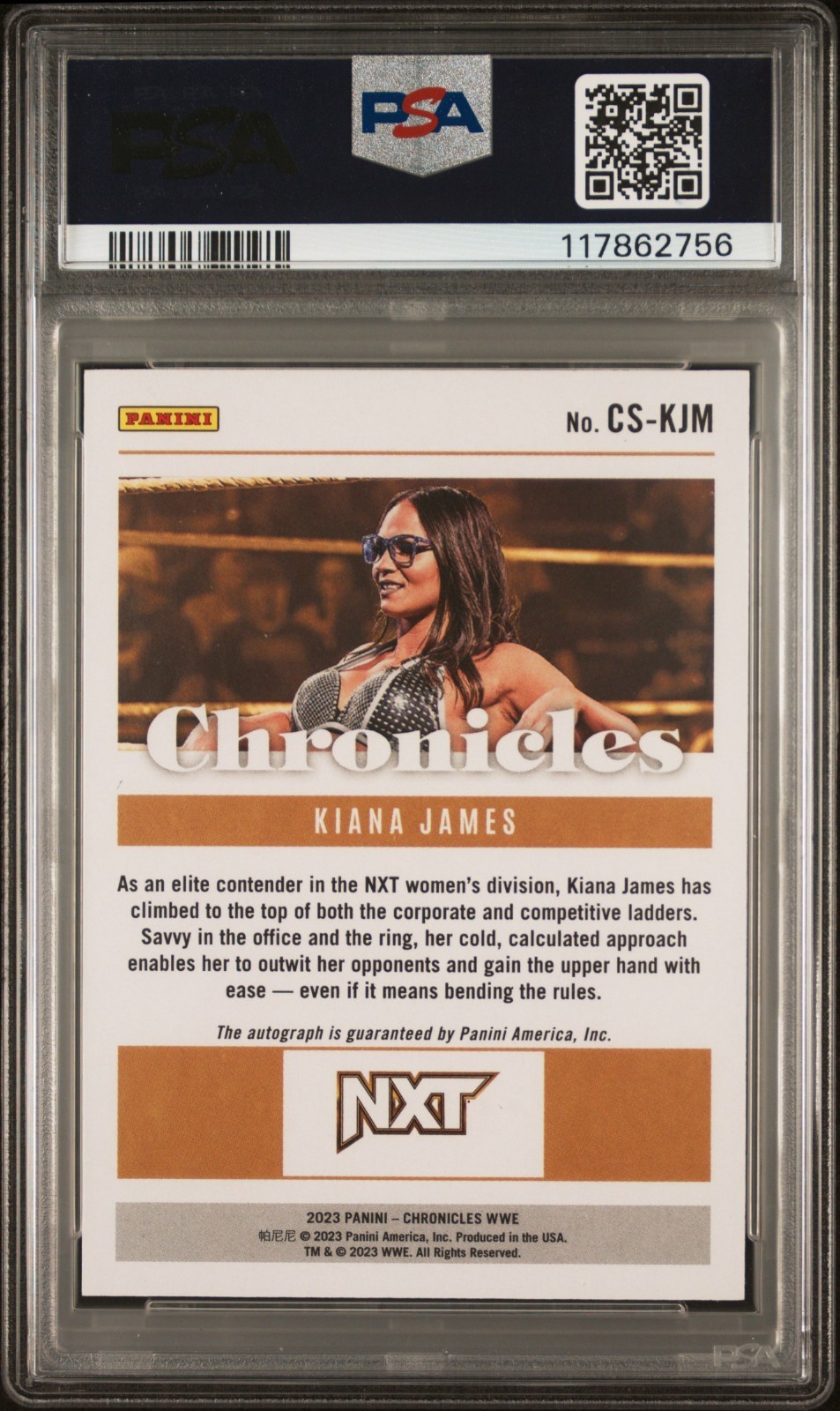 Kiana James 2023 Chronicles WWE Signature Gold 8/10 Auto Rookie PSA 10 Gem Mint view 2