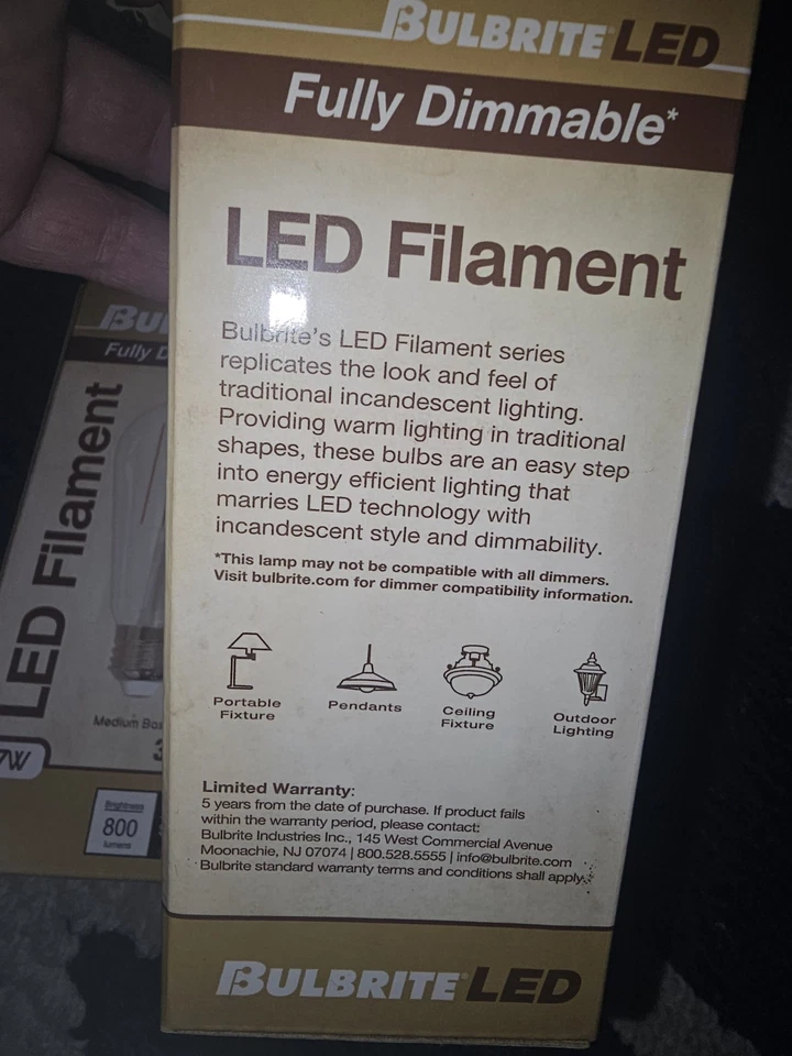 Bulbrite 776669 LED Filament Dimmable Light Bulb, 3000K, E26 Medium Base Sti8 - Image 2 of 4
