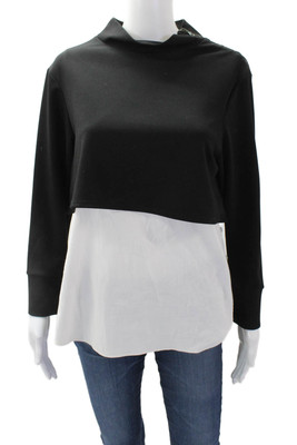 Drew Womens Long Sleeve Combo Button Blouse Black White Size S