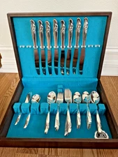 Vtg Rogers Reinforced Plate EXQUISITE 50pc Silverplated Flatware-8 Settings+Case
