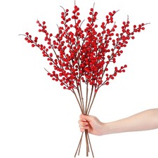 6 Pack Artificial Red Berry Stems Christmas Red Berries Holly Berry Branches ...