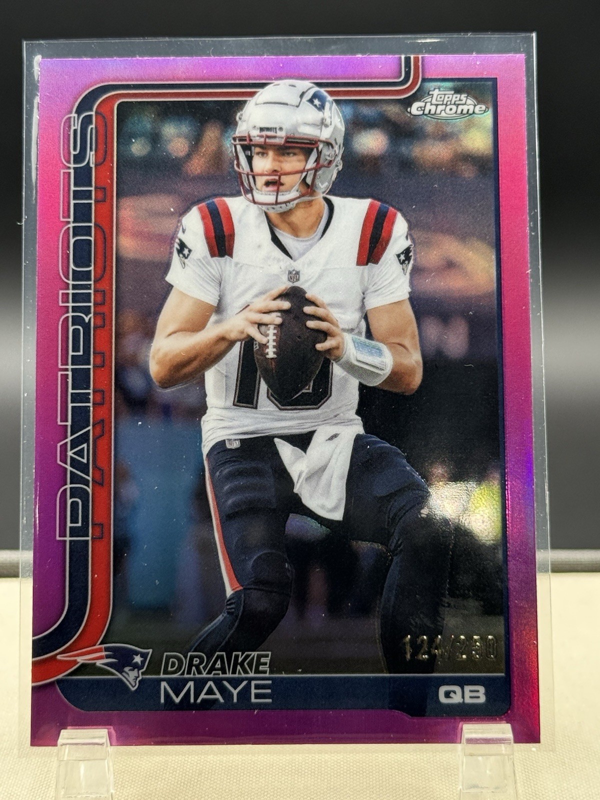 DRAKE MAYE 2025 TOPPS CHROME PINK REFRACTOR /250 #207 PATRIOTS