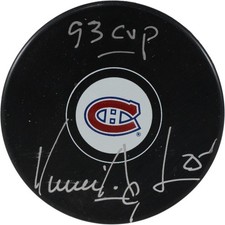 Vincent Damphousse Autographed Montreal Canadians Logo Puck 93 Cup JSA 53981