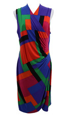 Lauren Ralph Lauren Midi Colorblock Dress Womens Large Ruched Sleeveless Career