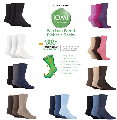 Diabetic Socks Mens and Womens Bamboo Cushioned Foot 3pr SOCKSHOP IOMI FootNurse