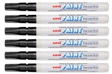 Uni-Paint 63701 PX-21 Oil-Based Permanent Marker, Fine Line, Black, 6-Pack