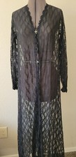 Vintage Pinehurst USA Black Lace Robe Lingerie Peignoir Petite Nylon vanity fair