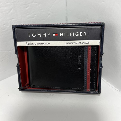 TOMMY HILFIGER Men's Bifold Genuine Leather Wallet & Valet RFID Protection Black - Picture 1 of 4