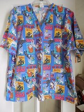 Women's L Large Halloween Costume Scrub Medical Top Mummy Ghosts Pumpkins Cats
