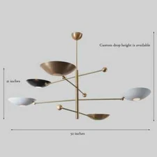 5 Light Pendant Mid Century Modern Raw Brass Sputnik chandelier light