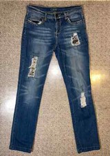 VTG Cache' Women's Jeans Distressed Stud Grommet Embroidered Size 4 Blue