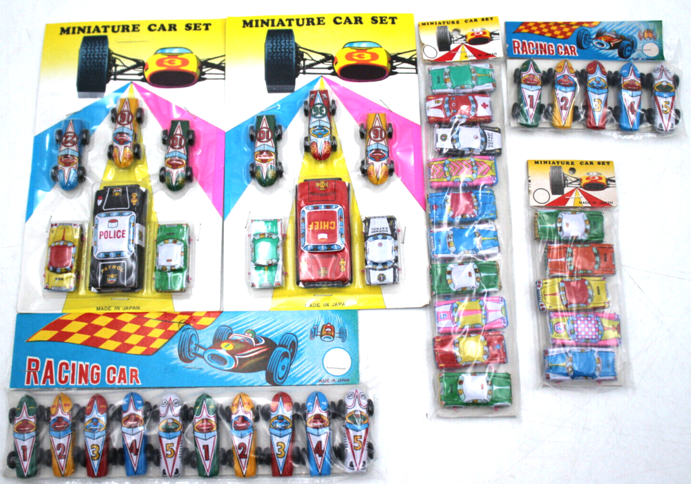 6pc 1950s 1960s Japan Tin Cars Indy Racers Sealed Dime Store Toys Racing 1/87th?