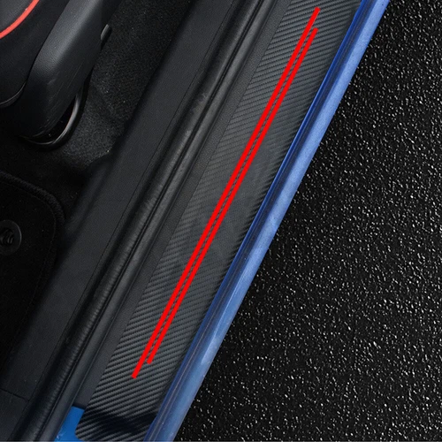 4x Carbon Fiber Leather Car Door Plate Sill Scuff Cover Sticker Protector Red - Bild 3 von 10