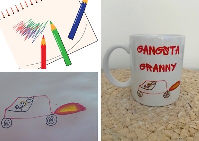 Personalisierte Kinder Zeichnung auf Tasse, Vatertag, Muttertag, Geburtstag,