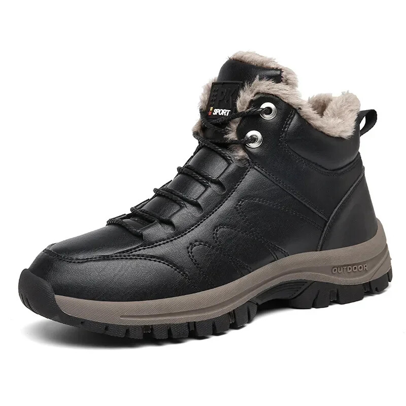 Men's Plush Warm Snow Boots Non-Slip Lace-Up Hiking Ankle Boots-image