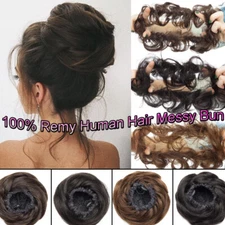 US 100% Remy Human Hair Messy Bun Hair Piece Extensions Scrunchie Natural Updo