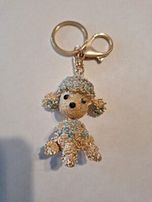 Sparkling Keychain Ring Purse Charm Blue Poodle Dog Crystals Rhinestone NEW