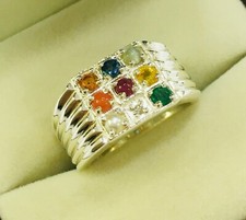 Natural Navaratna Gemstone with 925 Sterling Silver Ring for Men's 1363