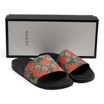 Gucci Pursuit Blooms Strawberry GG Supreme Slides Sandals EU 35 US