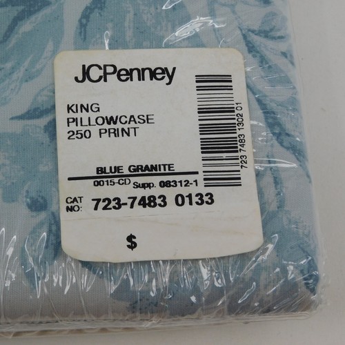 Fundas de almohada JC Penney 2 tamaño king vintage estampado de hojas de granito azul nuevo paquete abierto - Imagen 3 de 5