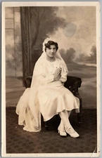 Girl In White Dress Studio Real Photo RPPC Postcard E723