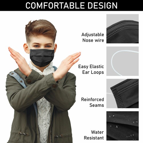 50 PZ Maschera Viso Monouso Nera Non Medica Monouso 3 Strati Maschera Anello Orecchio - Foto 5 di 5