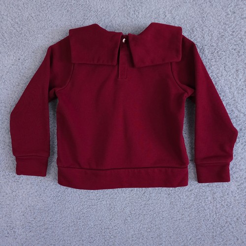 Jacadi Sweater Girls 4A 4 Red Bow Collar Split Bib Snap Back Fleece Long Sleeve - Picture 2 of 10