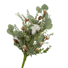 20" Factory Direct Craft Artificial Cotton and Eucalyptus Spray