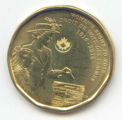 Canada 1916 - 2016  UNC Loonie Canadian One Dollar $1 Women's Vote Exact Coin