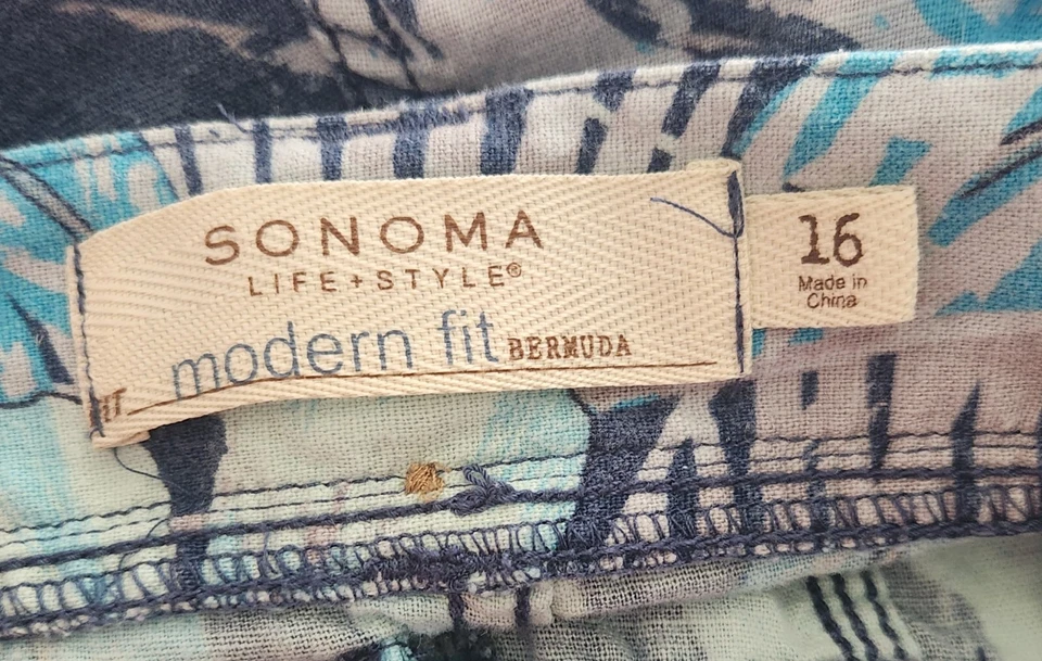 Pantalones Cortos Para Mujer Sonoma Talla 16 Azul Calce Moderno Bermudas Floral Tropical Verano Foto 3 de 4