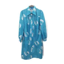 Vintage 70's Parkshire blue mod print dress Polyester Mid Century House Coat