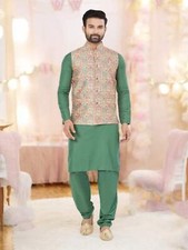 Dark Green Color- Traditional Men's Kurta Pajama with Jacket  Ethnic Wear for Me