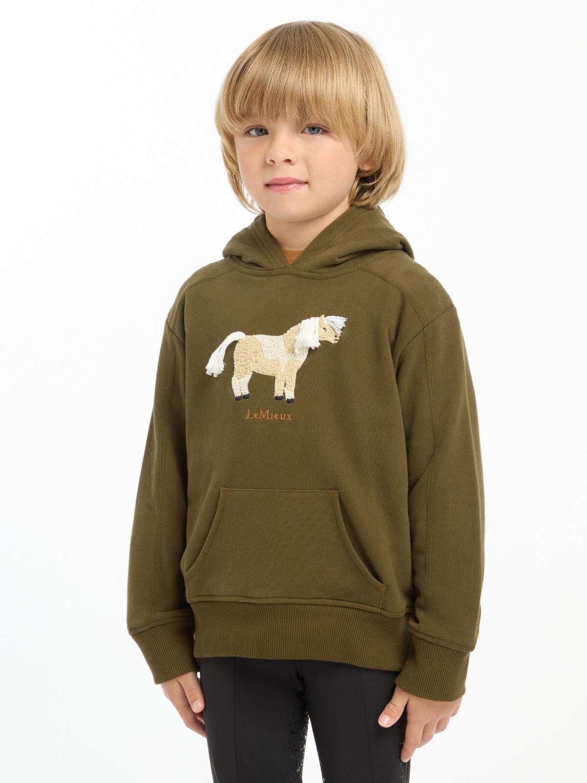 Felpa con cappuccio LeMieux Mini Romi cotone spazzolato alpino tasca relax motivo pony bambini