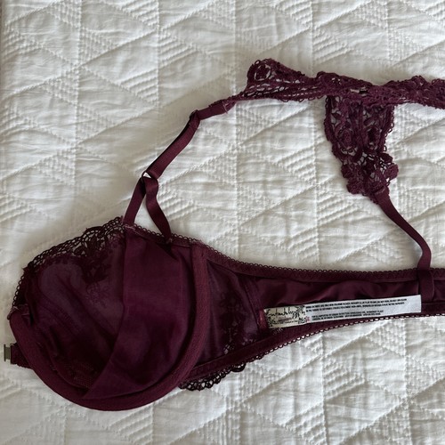 Intimately free people 34D Bra Purple Sheer Hook Front Racerback Demi Underwire - Picture 5 of 8