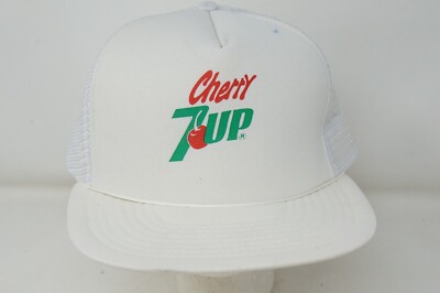 Vintage Cherry 7-Up White Snap Back Trucker Rope Brim Baseball Cap