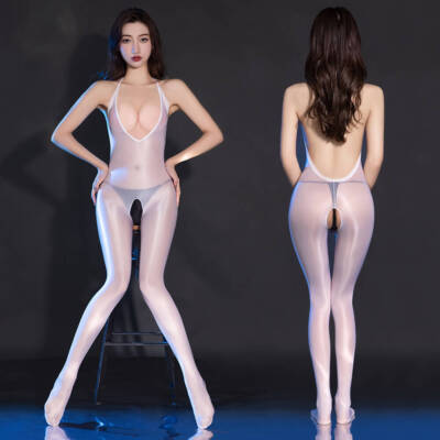 Oil Shiny Glossy Jumpsuit High-cut Bodysuit Transparent Body Stocking Lingerie