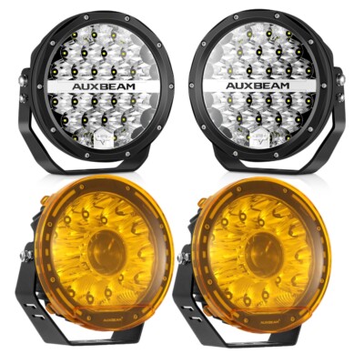 AUXBEAM 7'' 240W LED Work Lights Pods Bar Spot Offraod Driving Lamp+Amber Covers