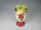 Vintage Hull Art Pottery W-4  Double Handle Green Pink Flower Vase  7 1/4"