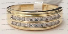 MENS DIAMOND WEDDING BAND 2 Row Yellow GOLD Anniversary Ring Round Setting Man