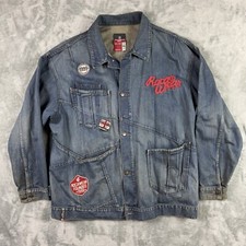 VINTAGE Rocawear Denim Jacket Mens XL Blue Embroidered Hip Hop Barn Coat Y2K