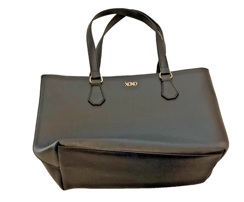 XOXO Shoulder Tote Purse Black pebbled grain Vegan Poly Faux Leather Bag zip - Image 2 of 4