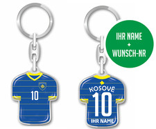Kosovo Schlüsselanhänger Trikot Fahne WM EM Fussball -Wunsch Name + Nr.