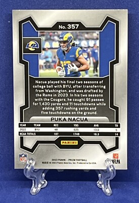 Carte Panini Prizm #357 BAS 10 - Rookie Signée Puka Nacua (Los Angeles Rams) 2023 - Certifiée Panini
