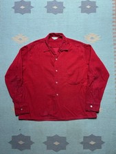 Vintage 50s long sleeve button shirt loop collar corduroy red rockabilly large