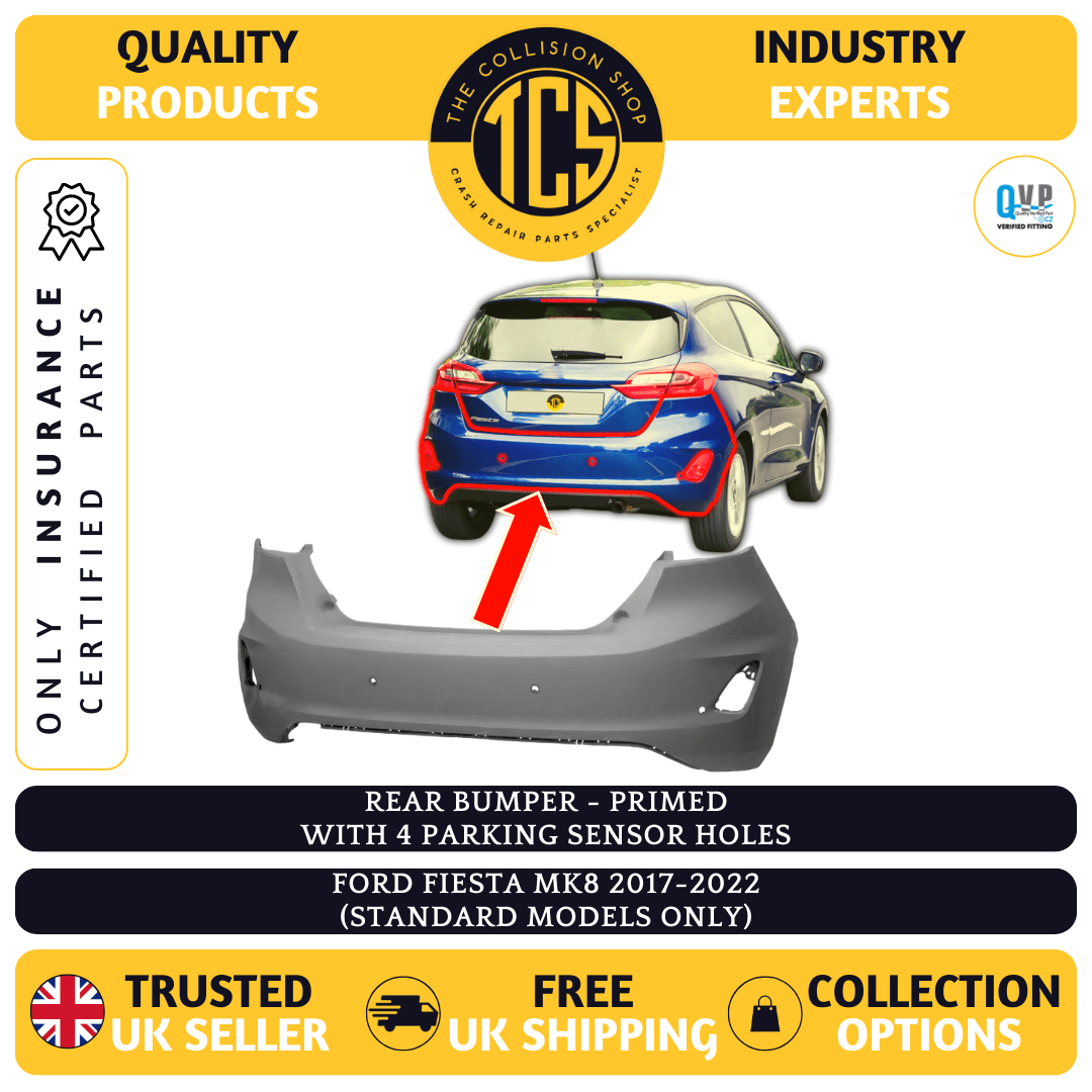 FORD FIESTA MK8 2017-2022 REAR BUMPER PRIMED WITH PARKING - INSURANCE CERTIFIED