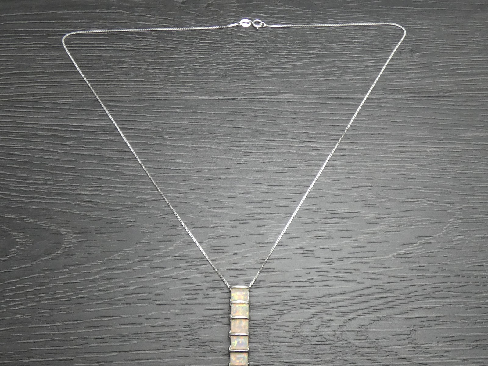 * Sterling Silver Square Rectangle Fire Opal Pend… - image 2