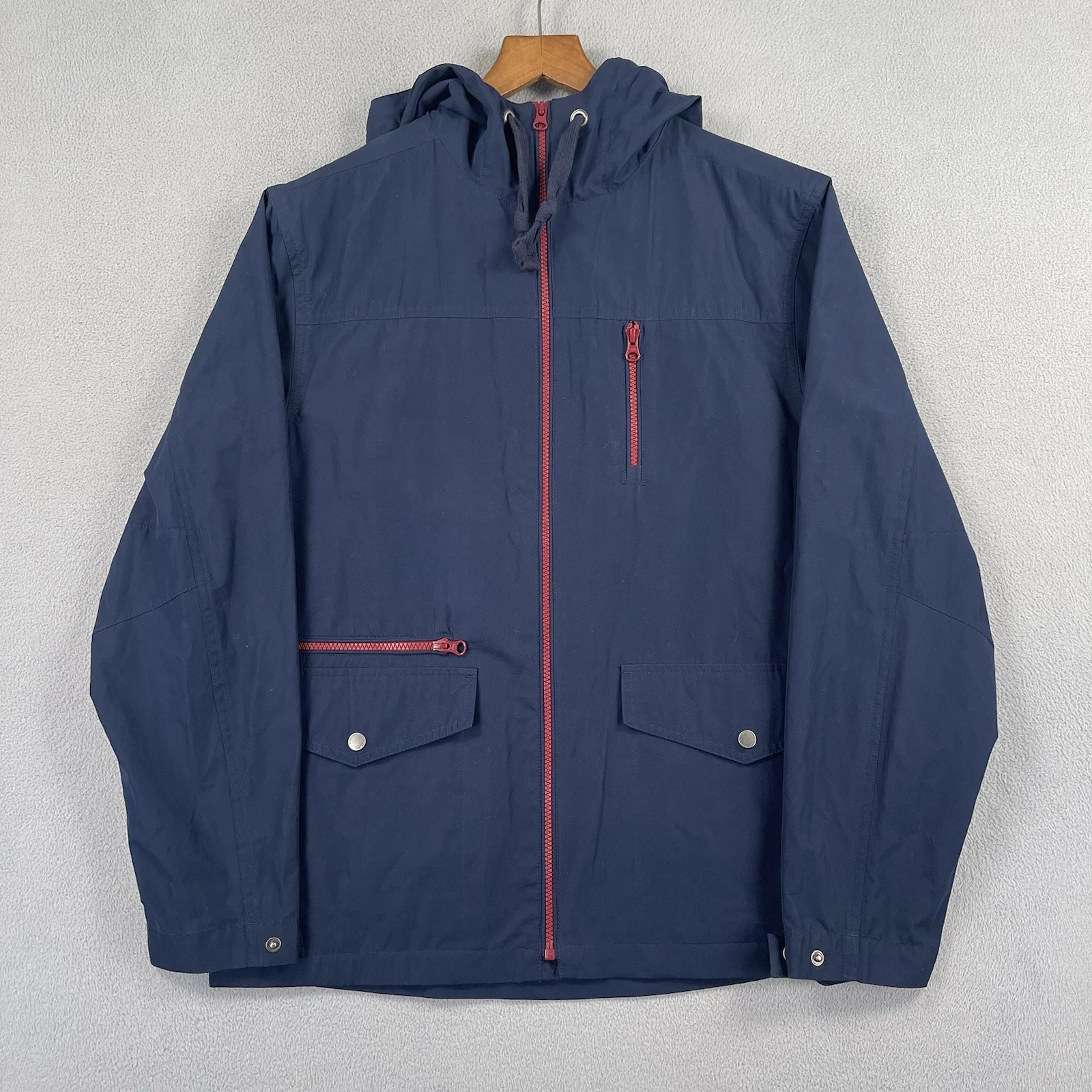 Untuckit Coat Jacket Mens Small Navy Blue Full Zip Pockets Hood Solid Casual
