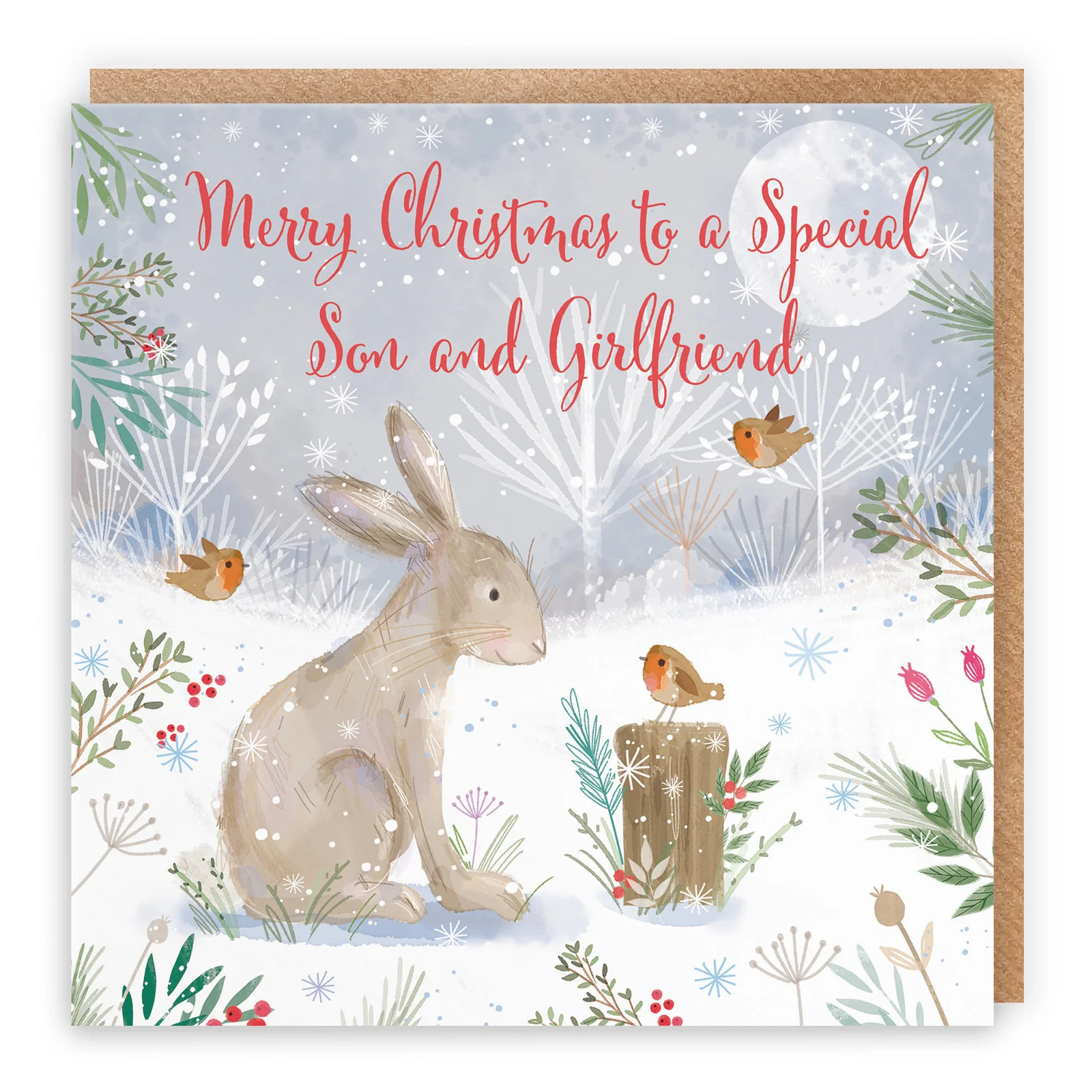 Son And Girlfriend Cute Hare Christmas Card Nature's Treasures