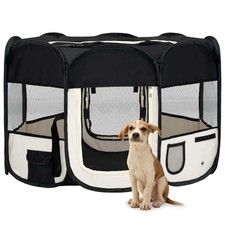 Dog Playpen Black and cream Polyester and steel Medium Foldable