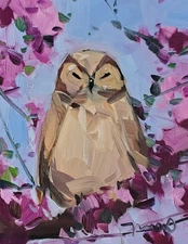 Owl Flowers Floral PRINT Canvas Painting Artist Jose Trujillo 16x20